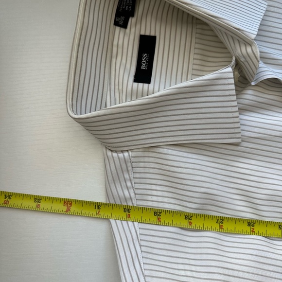 Hugo Boss 36 Fitted Shirt Long Sleeve Button Down Gray Grey Stripe Cotton MINT - Picture 11 of 11